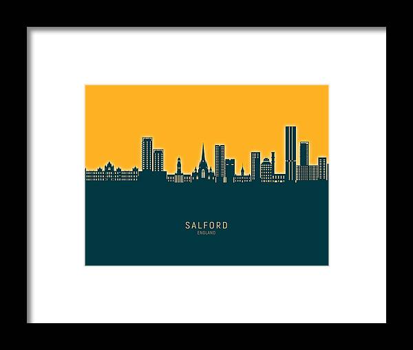 Salford Framed Print featuring the digital art Salford England Skyline #70 by Michael Tompsett
