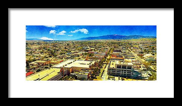 Salinas Framed Print featuring the digital art Skyline of downtown Salinas, California - digital painting by Nicko Prints