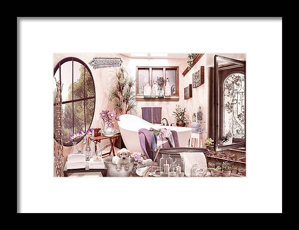 Spring Framed Print featuring the digital art Salle de Bain Country by Debra and Dave Vanderlaan