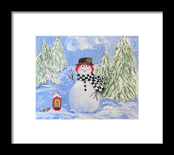 Snowman Framed Print featuring the painting Sammy the Snowman by Juliette Becker