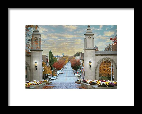 Indiana University Framed Print featuring the photograph Sample Gates at Indiana University in Bloomington, IN. by Kimberly Lewis