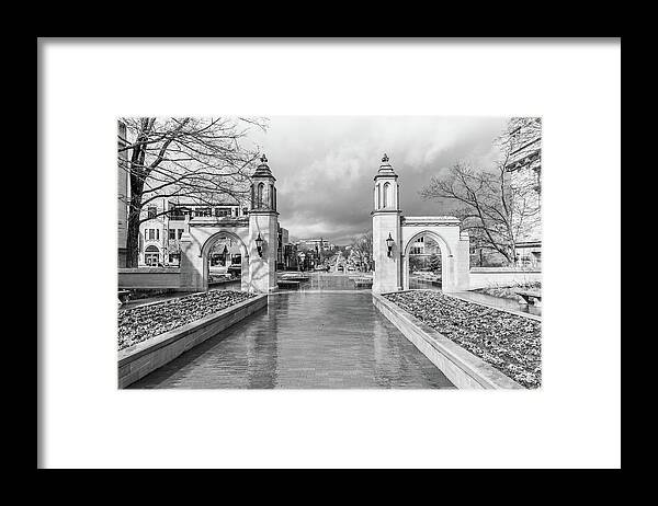 Sample Gates Framed Print featuring the photograph Sample Gates looking at Bloomington Black and White by John McGraw