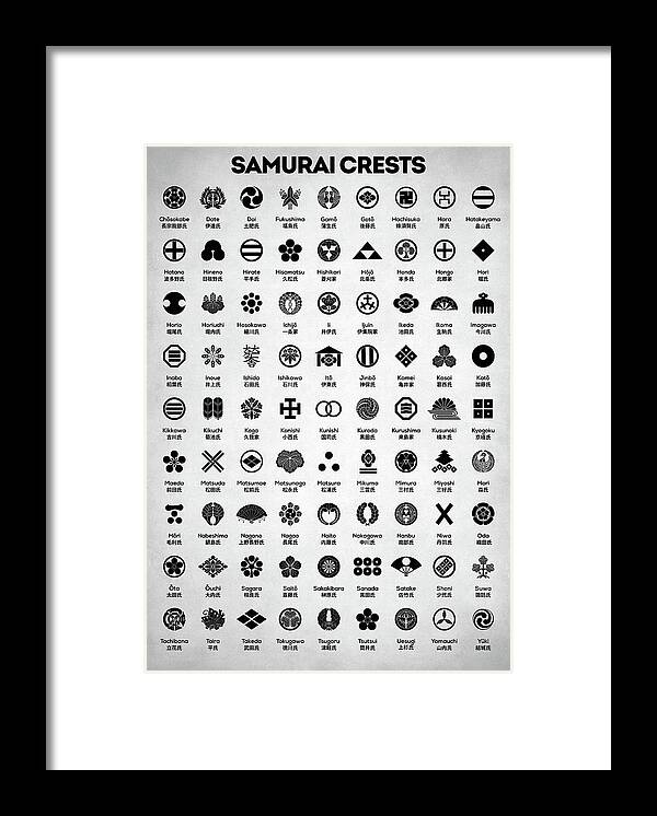 Samurai Crests Framed Print featuring the digital art Samurai Crests by Craphe Studio