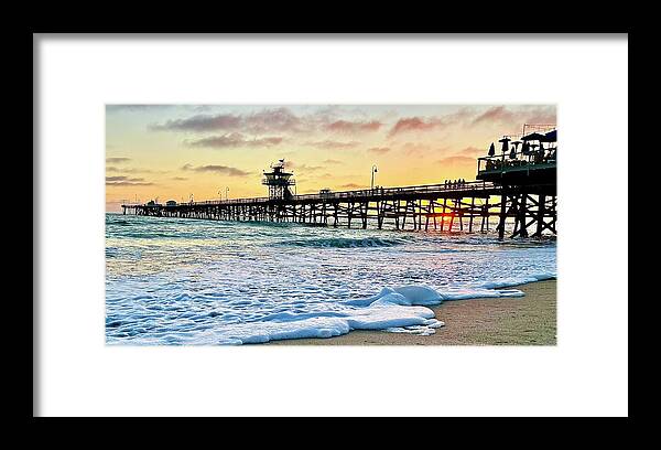 Sunset Framed Print featuring the photograph San Clemente Pier at Sunset by Brian Eberly