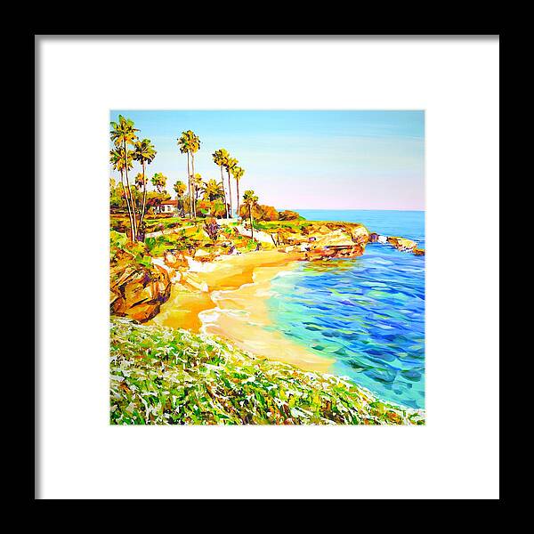 Ocean Framed Print featuring the painting San Diego Beach. California. by Iryna Kastsova