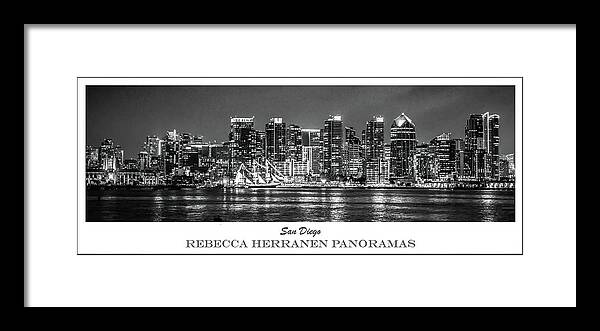 San Diego City Skyline Framed Print featuring the photograph San Diego City Skyline in Black and White by Rebecca Herranen