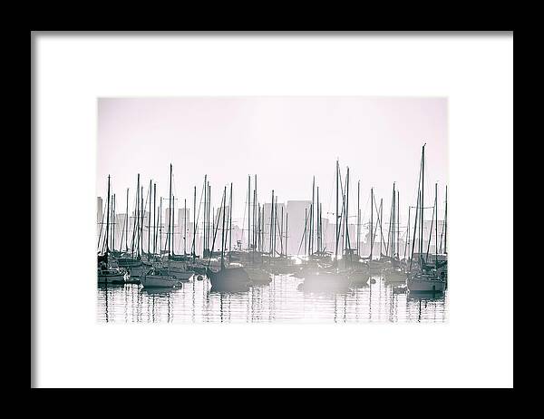 San Diego Framed Print featuring the photograph San Diego Harbor Bright Monochrome by Joseph S Giacalone