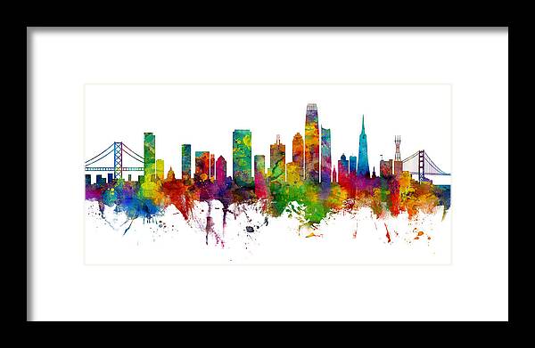 San Francisco Framed Print featuring the digital art San Francisco California Skyline Panoramic by Michael Tompsett