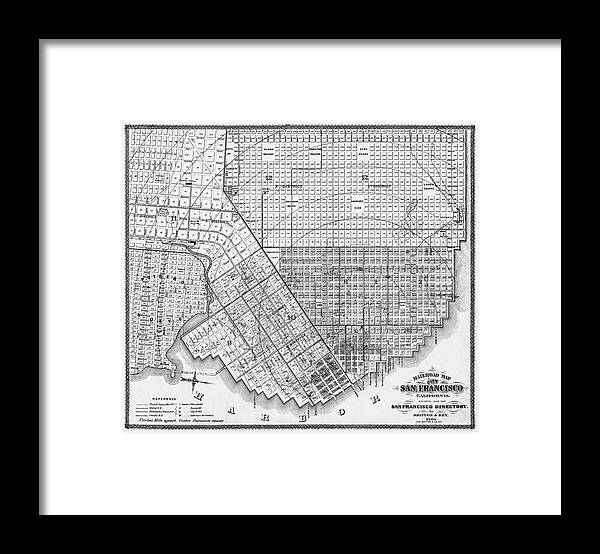 San Francisco Framed Print featuring the photograph San Francisco California Vintage Railroad Map 1868 Black and White by Carol Japp