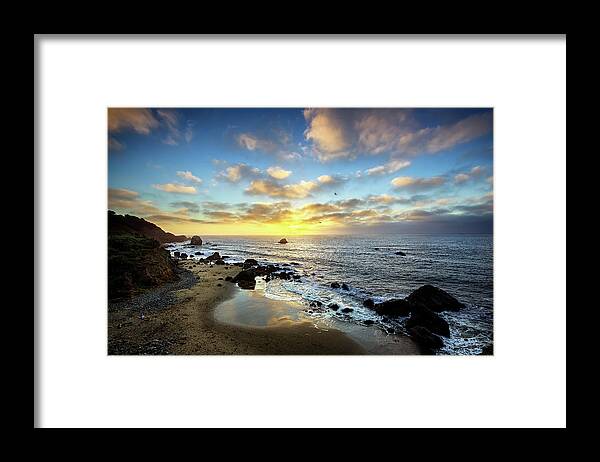 Mile Framed Print featuring the photograph San Francisco Sunset at Mile Rock Beach by Ian Good