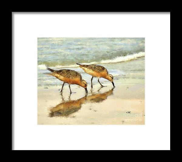 Sand Pipers Framed Print featuring the digital art Sand Pipers by Stacey Carlson