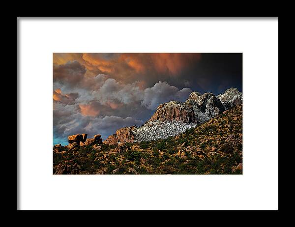 Sandias Framed Print featuring the photograph Sandia Mountain Light Show by Zayne Diamond