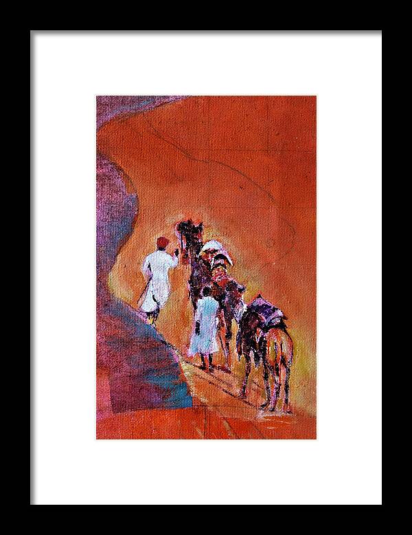 Camel Framed Print featuring the painting Sandy path by Khalid Saeed