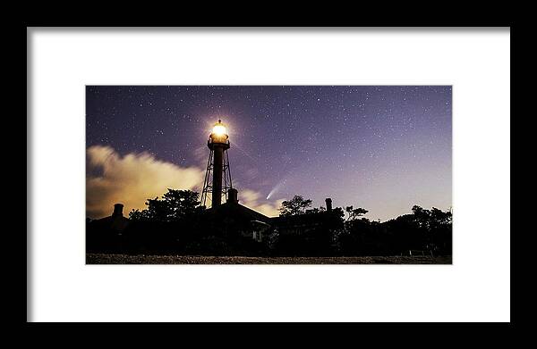 Sanibel Framed Print featuring the digital art Sanibel Lighthouse and Comet Neowise by Andrew West