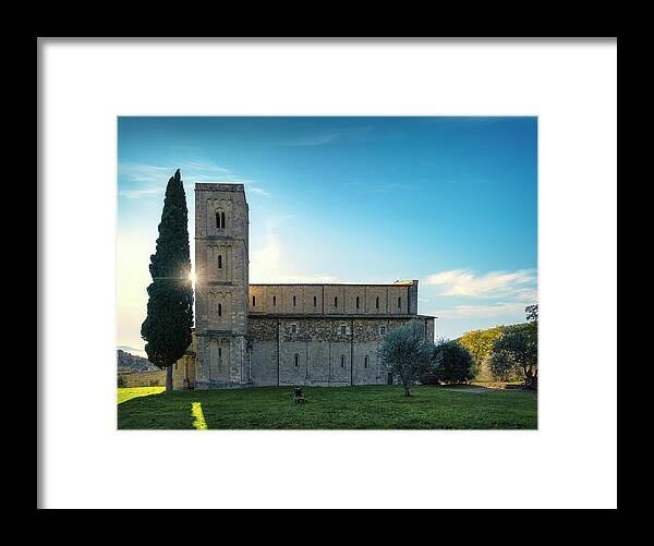Montalcino Framed Print featuring the photograph Sant Antimo Abbey in the Morning by Stefano Orazzini