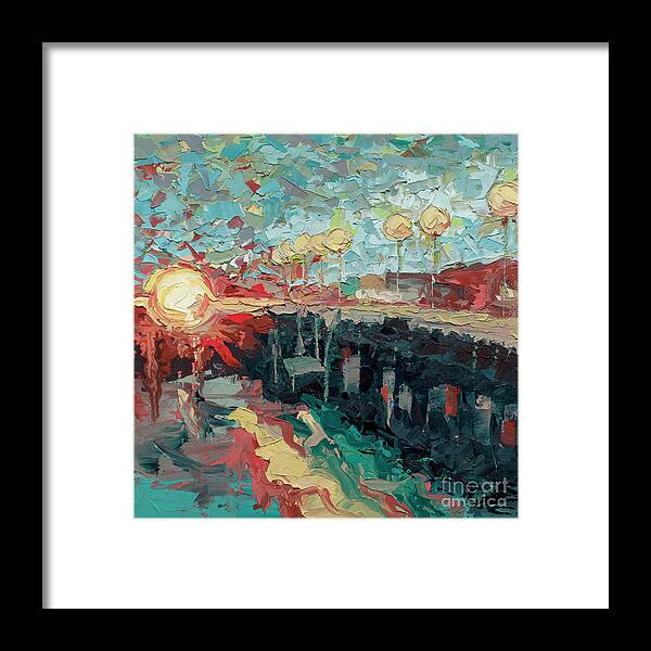 Sunset Framed Print featuring the painting Santa Cruz Wharf Sunset by PJ Kirk
