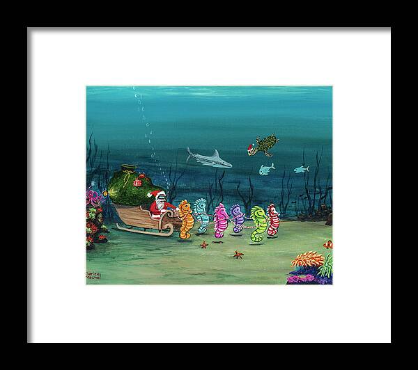 Santa Framed Print featuring the painting Santa In The Deep Blue Sea by Darice Machel McGuire