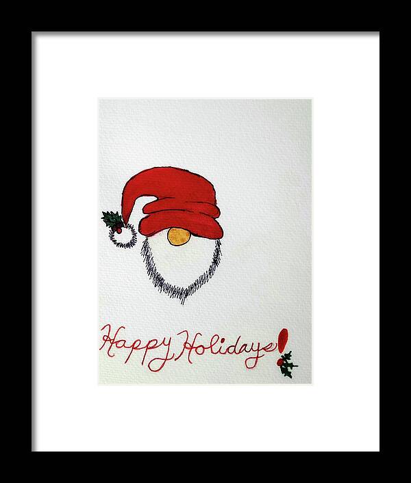 Santa Framed Print featuring the painting Santa says, Happy Holidays by Shady Lane Studios-Karen Howard