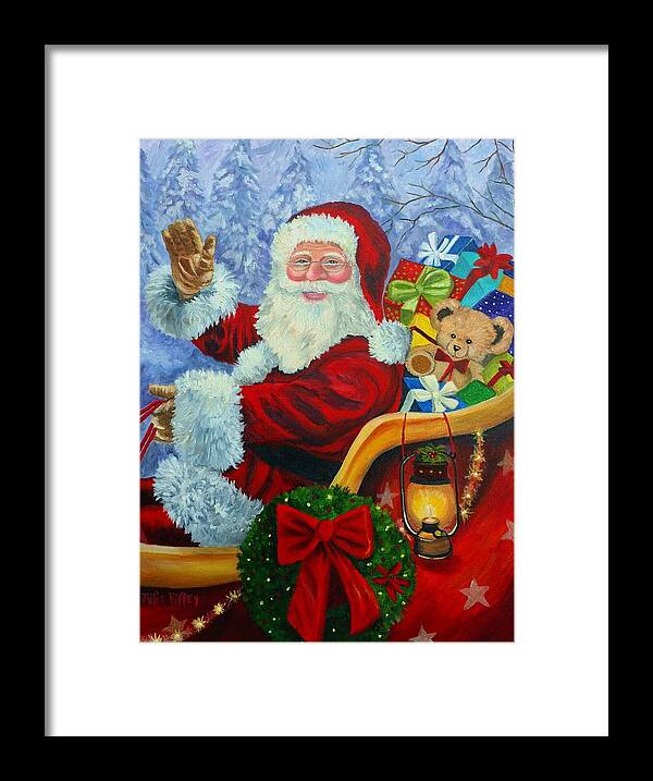 Santa Framed Print featuring the painting Santa Wave by Julie Brugh Riffey