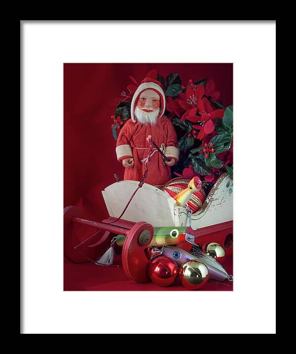 Fishing Lure Framed Print featuring the photograph Santa with presents for the fisherman by Cordia Murphy