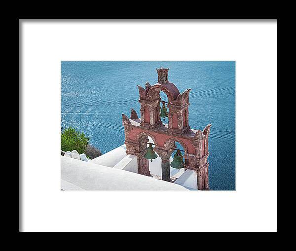Santorini Framed Print featuring the photograph Santorini Bell Tower by Rebecca Herranen