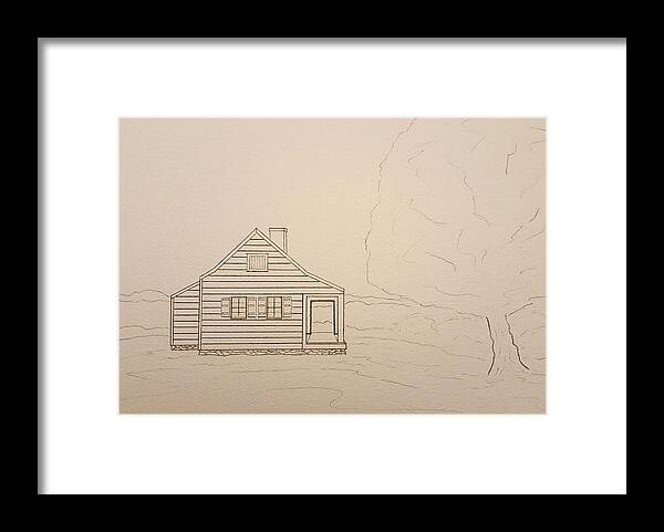 Sketch Framed Print featuring the drawing Saratoga Farmhouse by John Klobucher