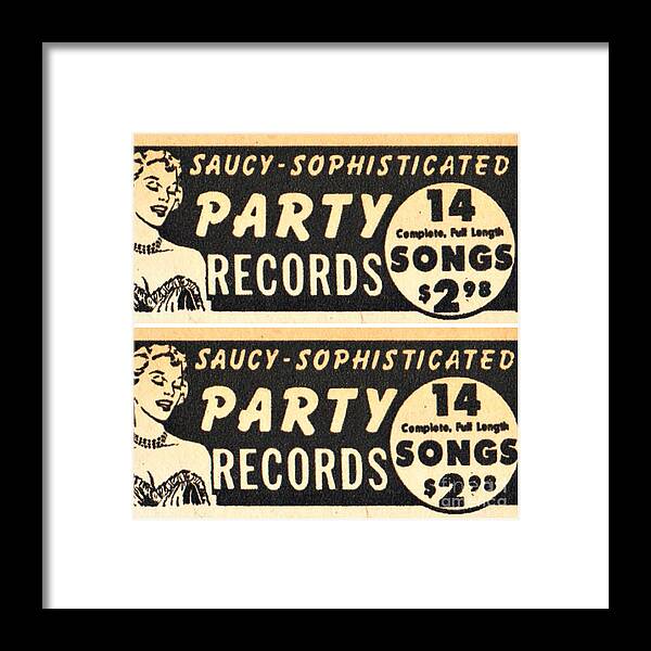 Vintage Framed Print featuring the mixed media Saucy Paryt Records by Sally Edelstein