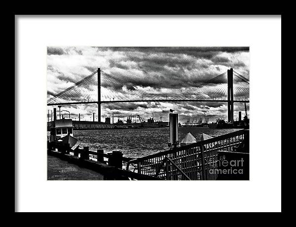 Eugene Talmadge Framed Print featuring the photograph Savannah River Bridge the Morning after Hurricane Matthew No. 2 by Aberjhani