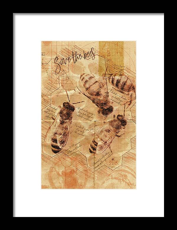 Bees Framed Print featuring the mixed media Save the Bees by Bonny Puckett