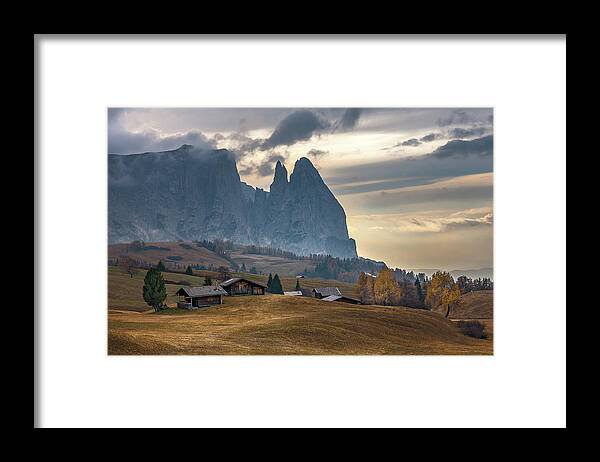 Schlern Framed Print featuring the photograph Schlern peak - Alpe di Siusi by Elias Pentikis