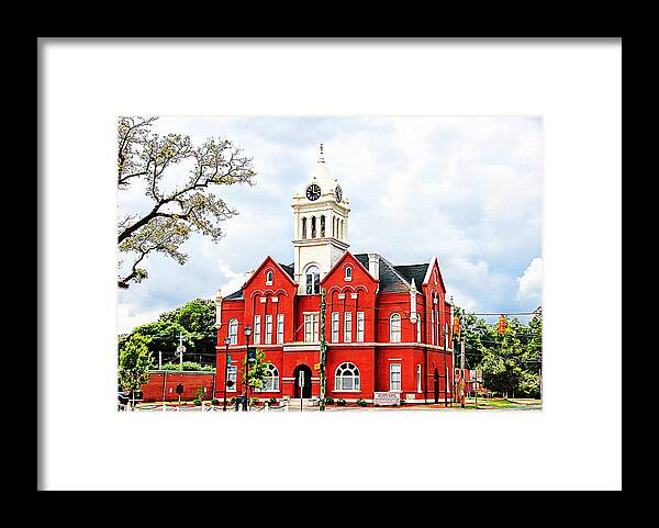 Schley Courthouse Ellaville Courthouse Stores Square Caylee Hammock Brent Cobb Framed Print featuring the photograph Schley County Courthouse 4 3 2 by Jerry Battle