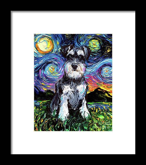Schnauzer Framed Print featuring the painting Schnauzer Night by Aja Trier