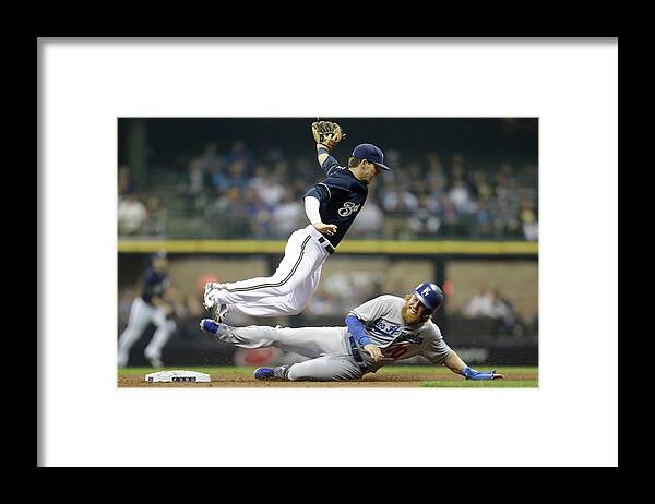 Double Play Framed Print featuring the photograph Scooter Gennett and Justin Turner by Mike Mcginnis