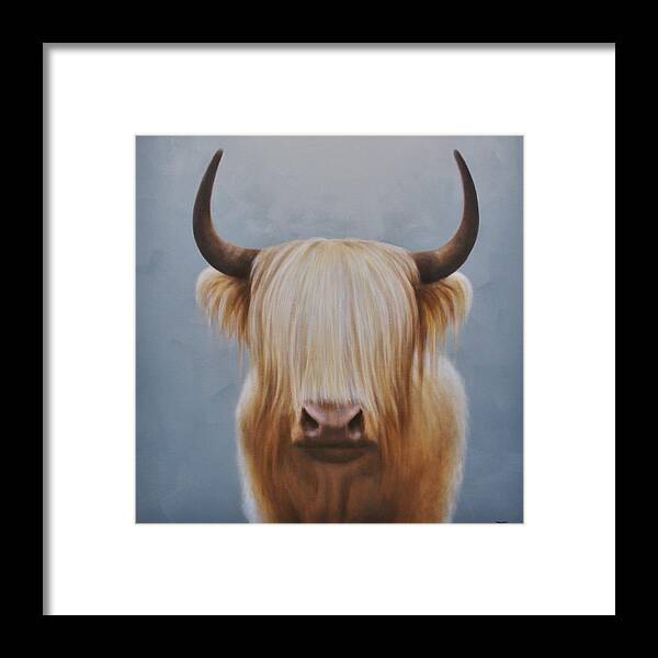 Realism Framed Print featuring the painting Scott Highland Cattle by Zusheng Yu