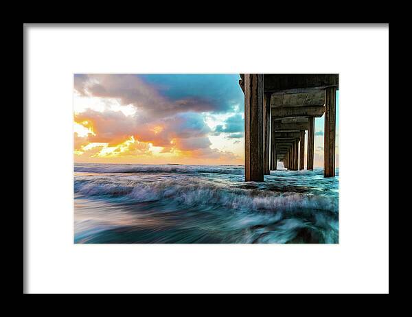 Landscape Framed Print featuring the photograph Scripp's Pier Raging Waves by Local Snaps Photography