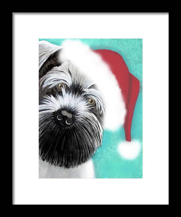 Teal Framed Print featuring the painting Scruffy Claus Watercolor by Kimberly Walker