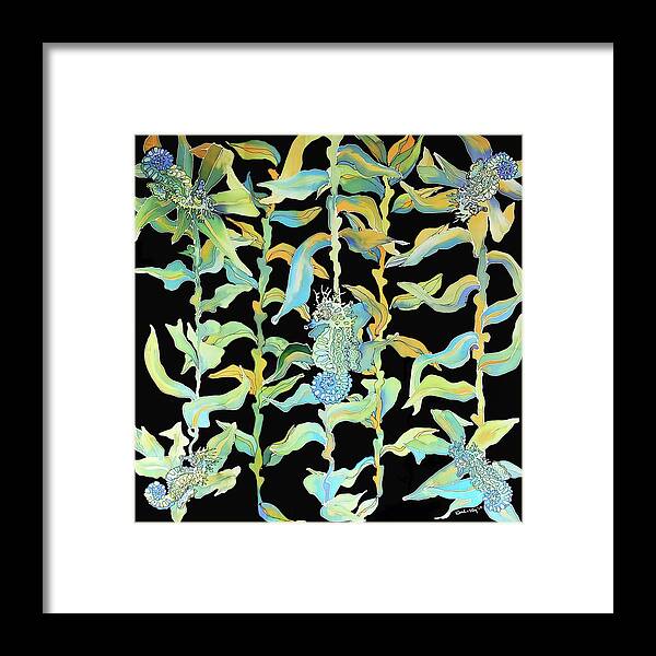 Seahorse Framed Print featuring the tapestry - textile Sea horses in a kelp forest by Karla Kay Benjamin