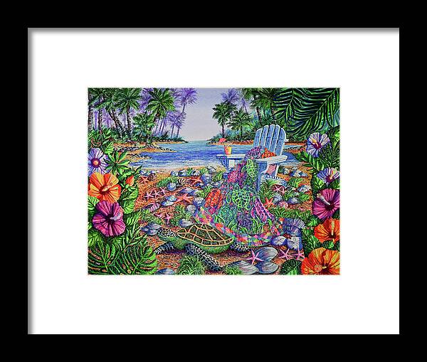 Quilt Framed Print featuring the painting Sea turtle and Quilt by Diane Phalen