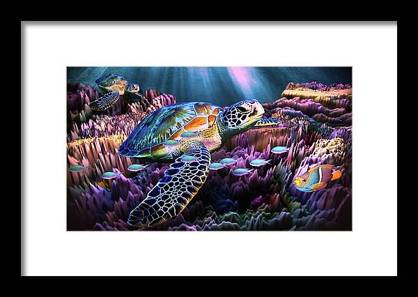 Art Framed Print featuring the digital art Sea Turtle Passing by Artful Oasis