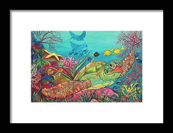 Sea Turtle Framed Print featuring the painting Sea Turtles Coral Reef by Patti Schermerhorn