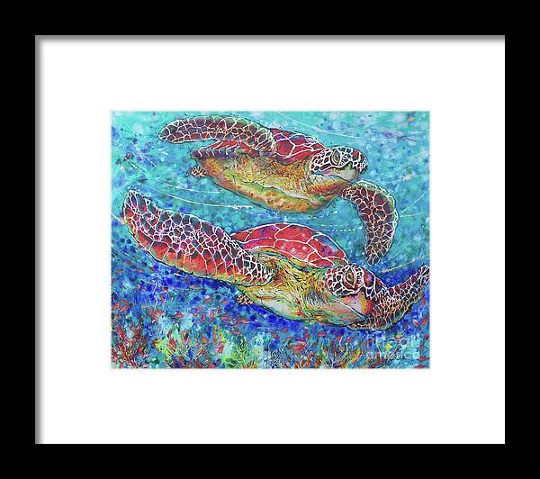  Framed Print featuring the painting Sea Turtles on Coral Reef II by Jyotika Shroff