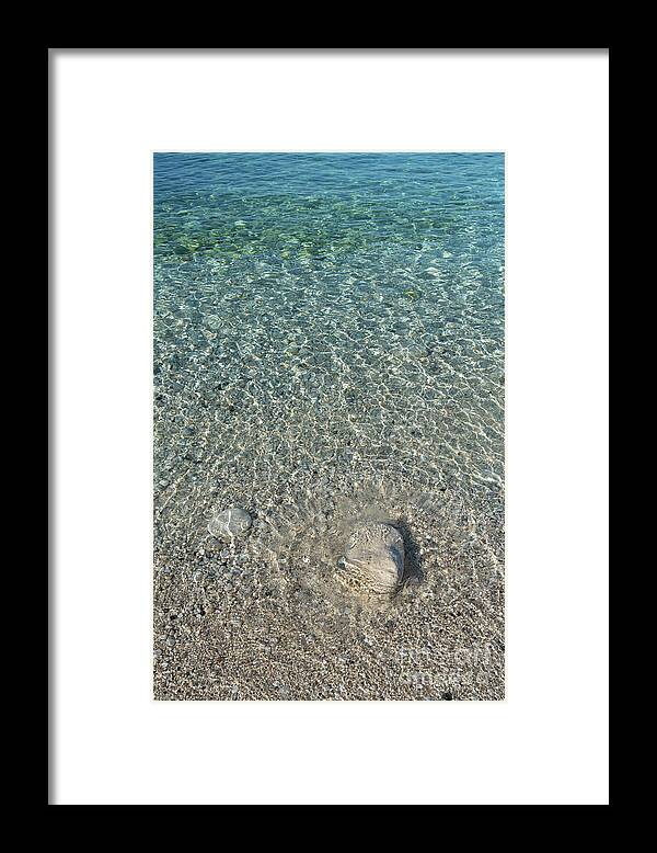 Mediterranean Framed Print featuring the photograph Sea water, gentle waves and sunlight by Adriana Mueller