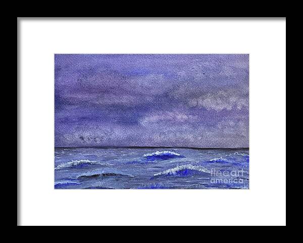 Sea Framed Print featuring the painting Sea with Purple Sky by Lisa Neuman