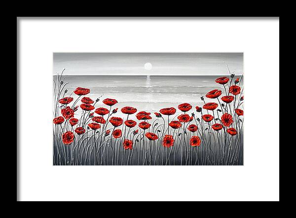 Red Poppies Framed Print featuring the painting Sea with Red Poppies by Amanda Dagg