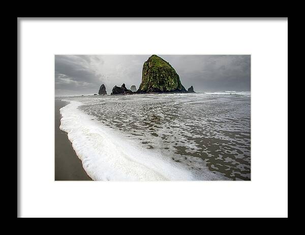 Cannon Beach Framed Print featuring the photograph Seafoam at Cannon Beach by Jerry Cahill