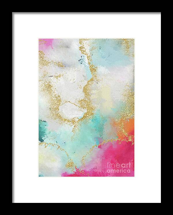 Watercolor Framed Print featuring the painting Seafoam Green, Pink And Gold by Modern Art