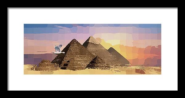 Abstract Framed Print featuring the mixed media Seagull Flying by Pyramids Abstract Realism by Shelli Fitzpatrick
