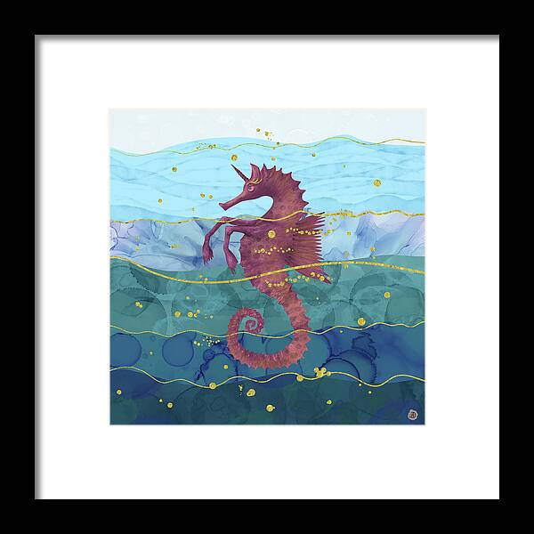 Seahorse Framed Print featuring the digital art Seahorse Unicorn by Andreea Dumez