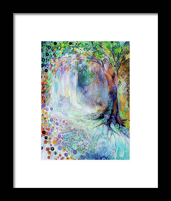 Waterfall Framed Print featuring the painting Searching for Forgotten Paths III by Jennifer Lommers