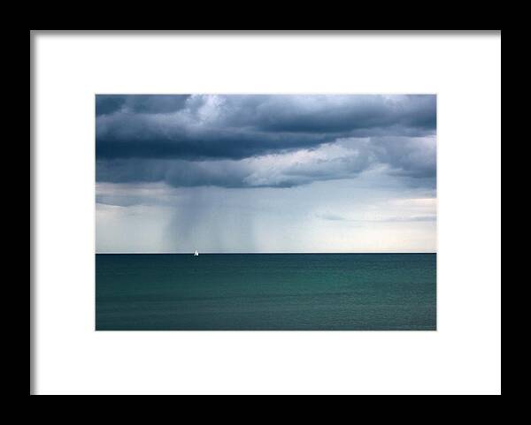 Outdoors Framed Print featuring the photograph Seascape with a single sailing boat by Catherine MacBride